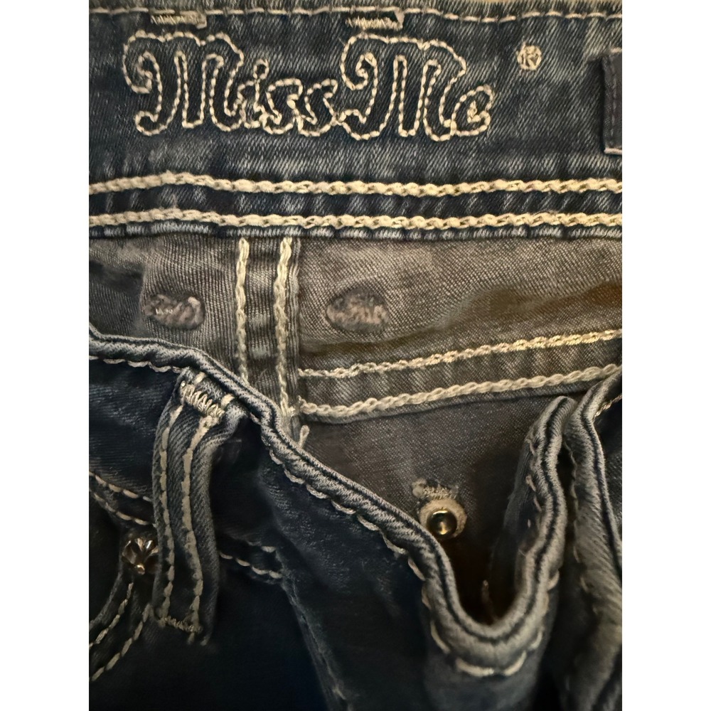 Miss Me JE6033GL Skinny Jeggings Dark Wash Fleur De Lis Rhinestone Jeans 28 - Picture 6 of 9